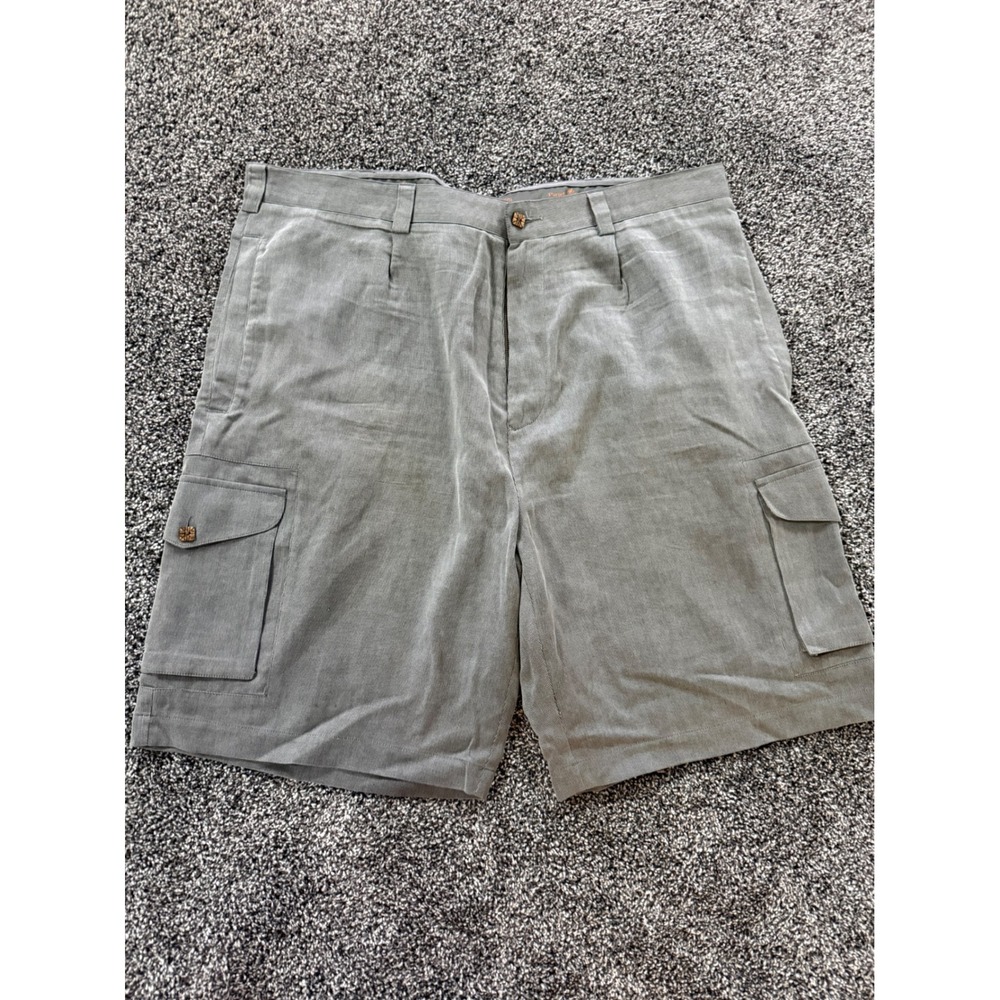 Paradise Collection Silk Cotton Cargo Shorts Mens 40 Gray Textured Utility